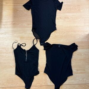Ambiance & Forever 21 Women Black Bodysuit Trio